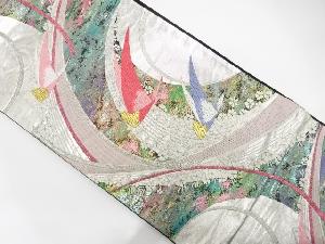 流水に鶴模様織り出し　袋帯